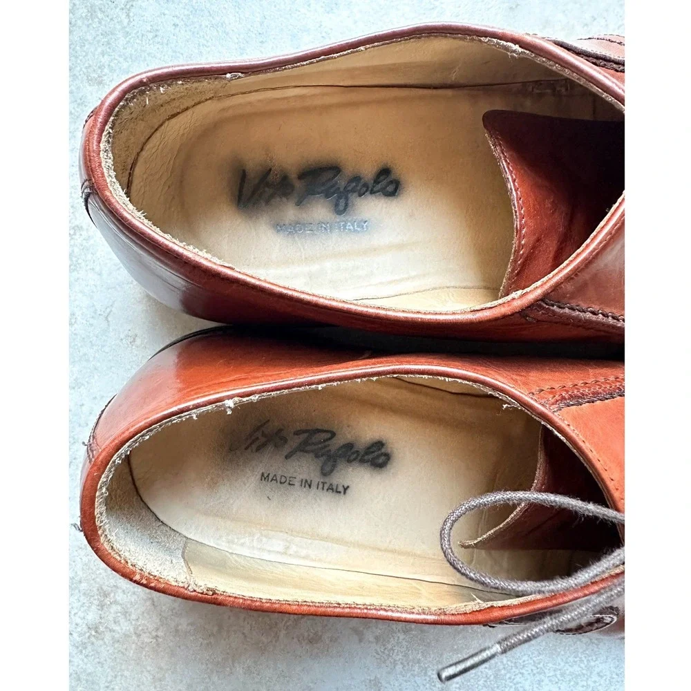 Vito Rufolo Cognac Brown Oxfords‎ Leather Loafers Shoes Made in Italy Mens 10.5